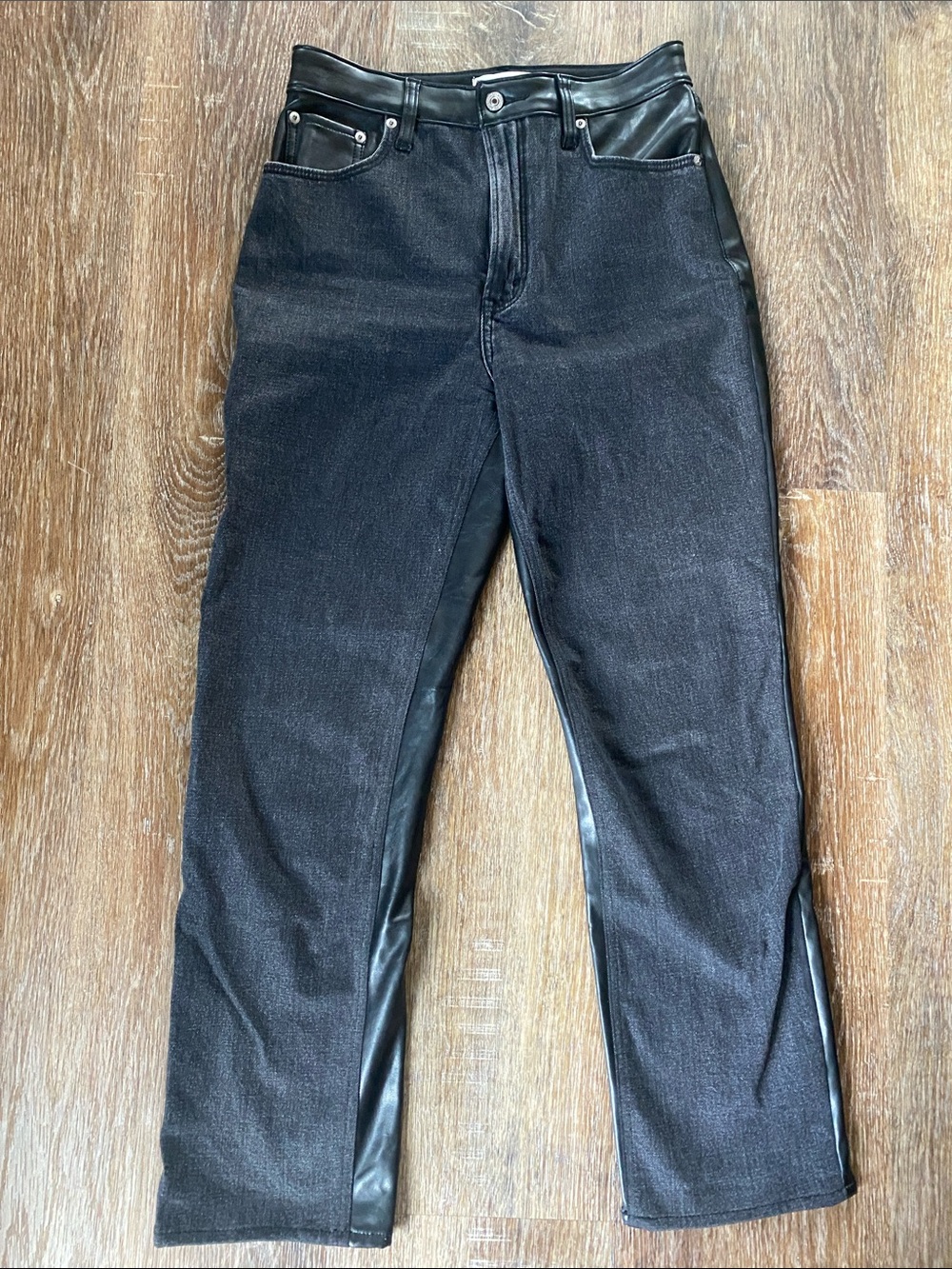 Abercrombie & Fitch Black Two-Tone Straight Jeans with Faux Leather Panels